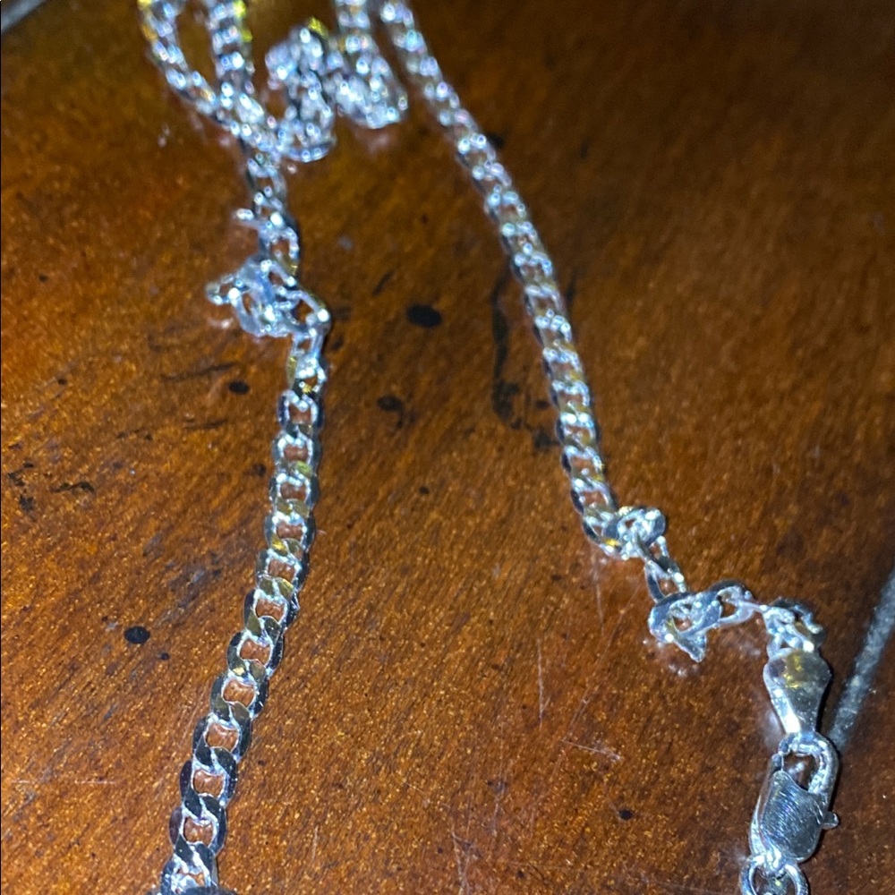 .925 STERLING SILVER NECKCHAIN DIAMOND CURB CUT NEW UNISEX !! - Picture 6 of 6